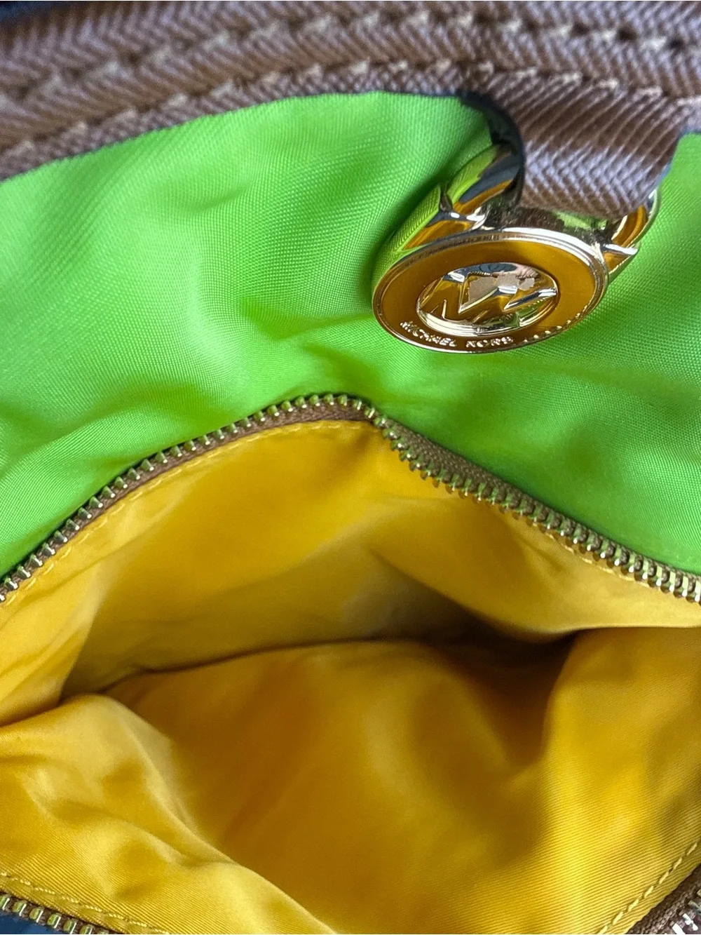 Michael Kors Lime Green Crossbody Bag Nylon Kempton Gold Hardware Missing Strap